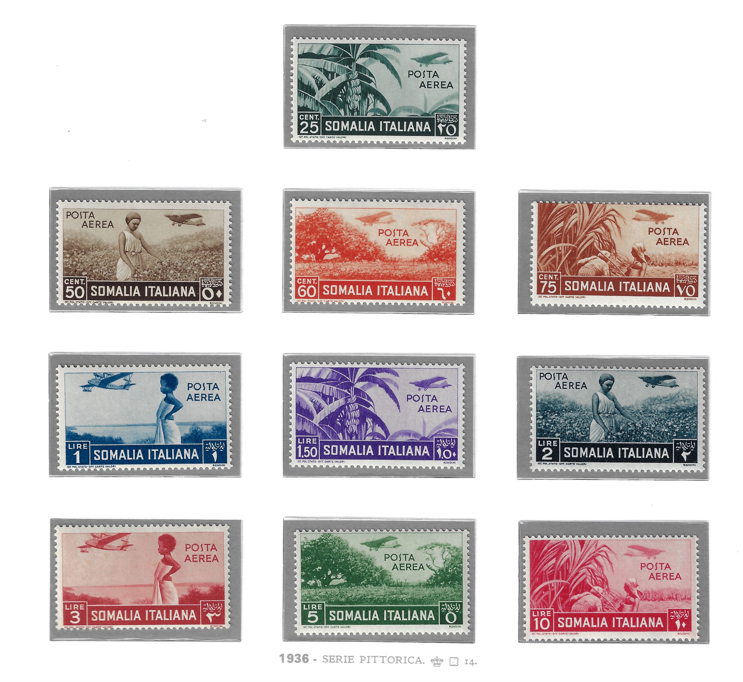 17-26 1936 Somalia Italiana, Soggetti Africani, Posta Aerea # 17-26, MNH** - immagine 1