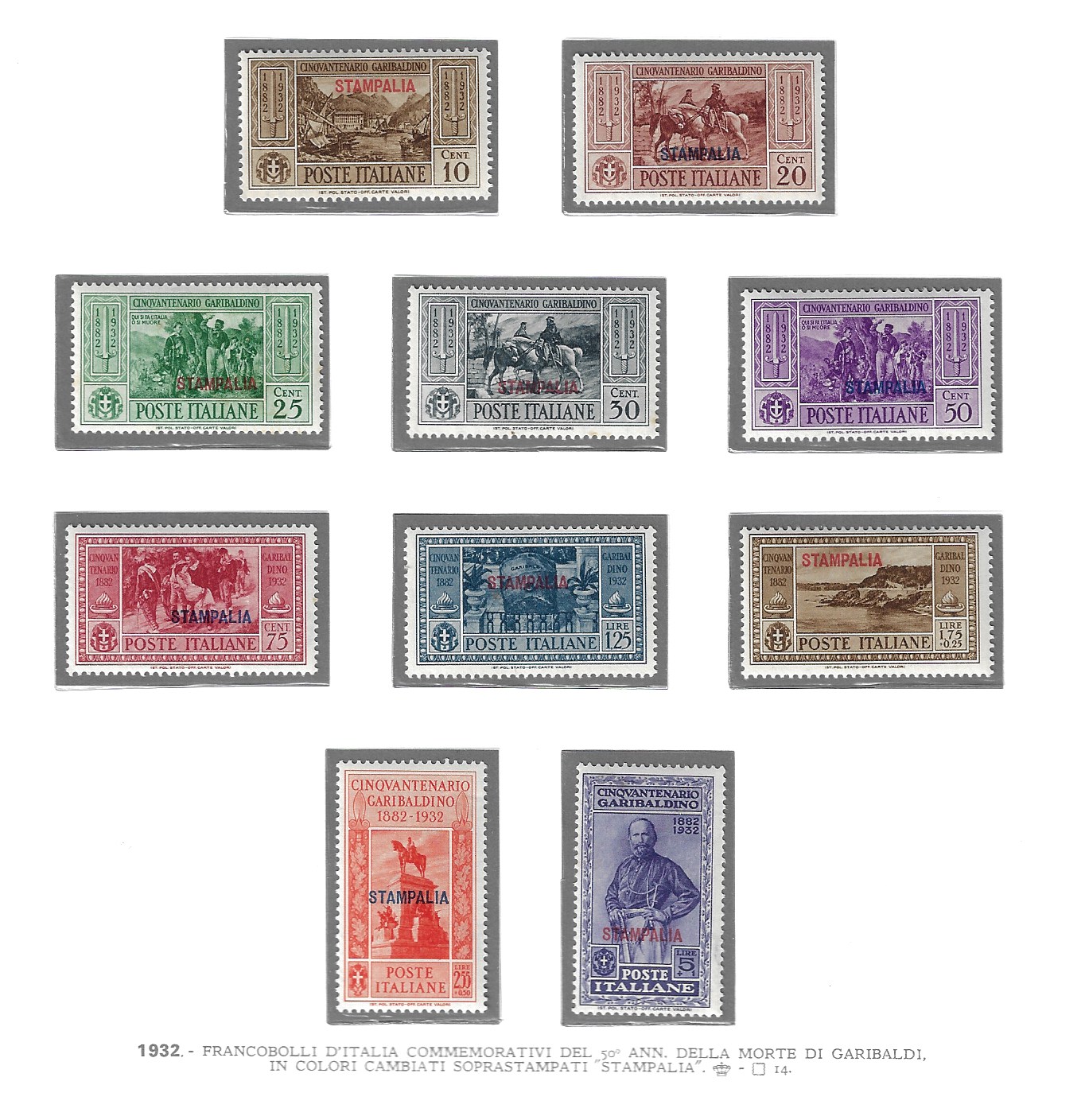 17-26 stampalia 1932 Egeo, Stampalia, Garibaldi # 17-26, Serie completa 10 valori, MNH** - immagine 1