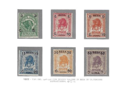 1922 Somalia, Leoni ed Elefanti Sovrastampati # 24-29, MNH**