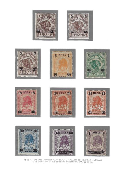 1923 Somalia, Leoni ed Elefanti Sovrastampati # 34-44, MNH**