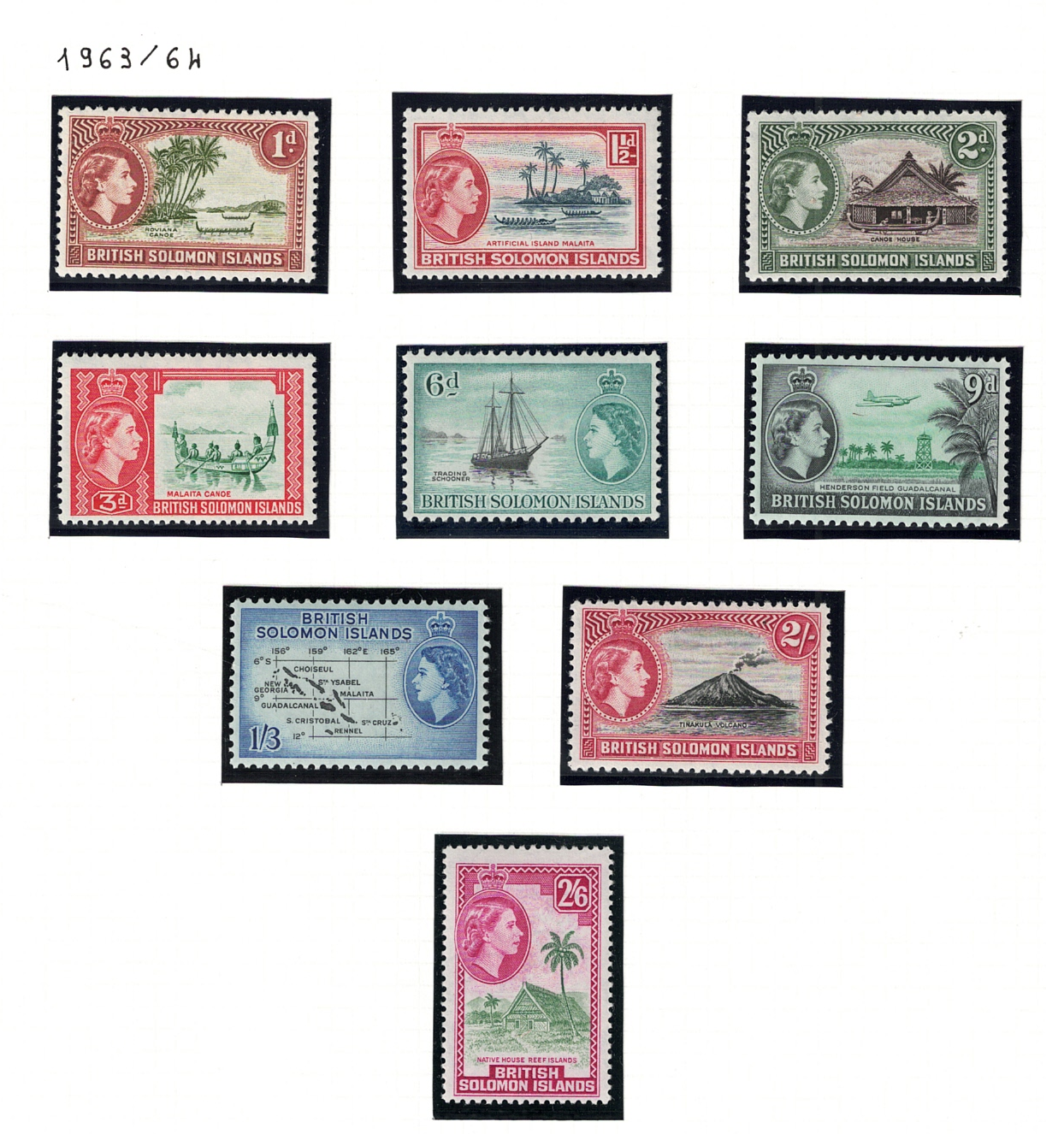 103-11 1963-64 British Solomon Islands, Stanley Gibbons # 103-11, Elisabetta II, MNH** - immagine 1