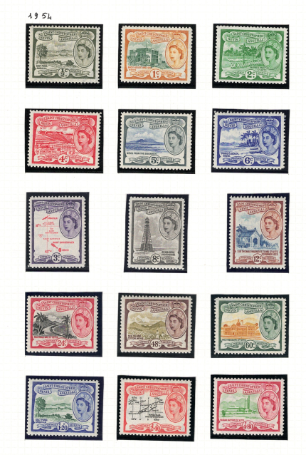 1954 St. Kitts Nevis, Stanley Gibbons # 106a-118 - MNH**