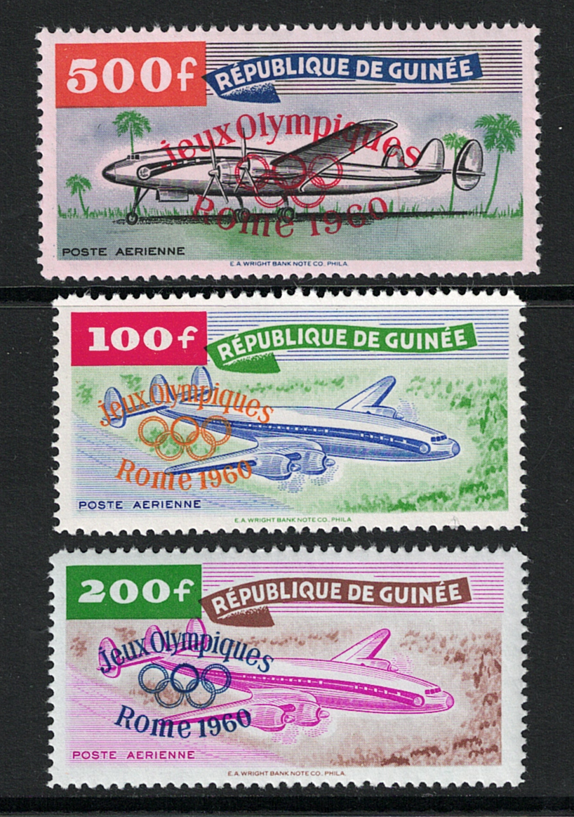 11-13 1960 Guinea Repubblica, Soprastampati Giochi Olimpici Roma # 11-13, MNH** - immagine 1
