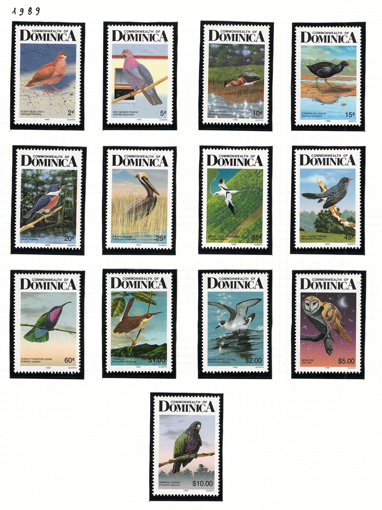 1100-12 1989 Dominica, Uccelli - Yvert # 1100-1112, 13 valori, MNH** - immagine 1