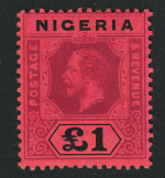 1914-29 Nigeria, Giorgio V Stanley Gibbons # 12, 1 £ deep purple black red, MH*