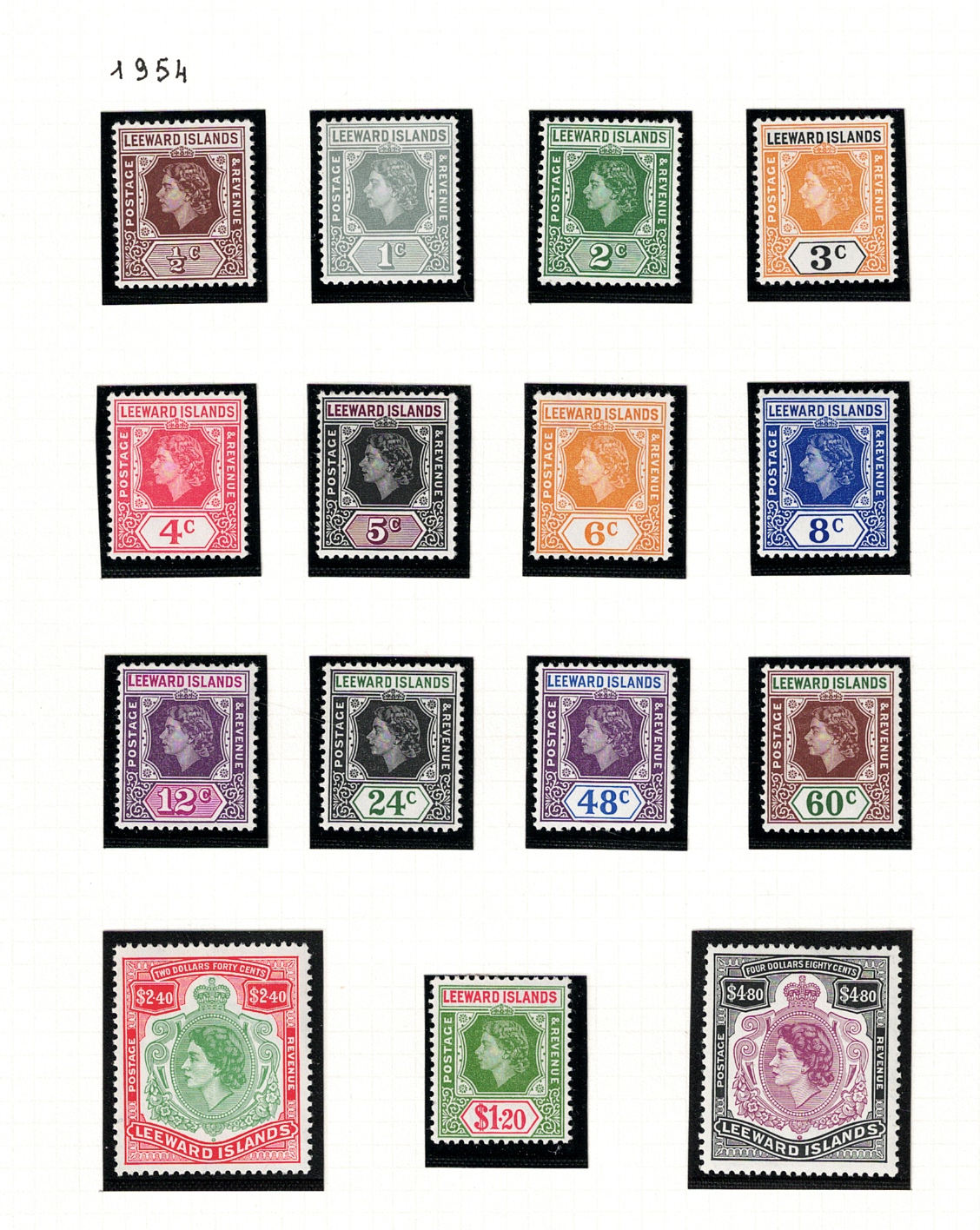 126-40 1954 Leeward Islands, Stanley Gibbons # 126-40, 15 valori, MNH** - immagine 1