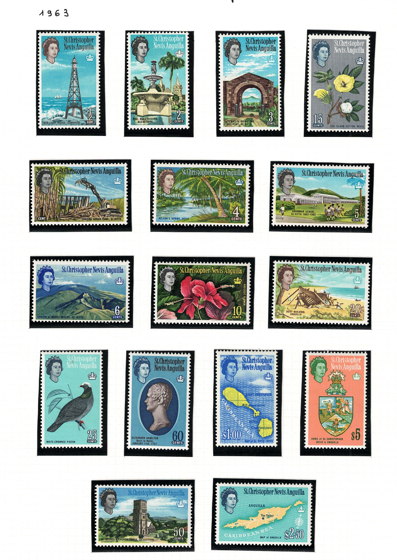 129-44 1963 St. Kitts Nevis, Stanley Gibbons # 129-44 - MNH** - immagine 1