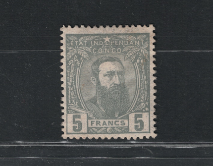 1887-94 Congo Belga, 5 Franchi Grigio # 12, Re Leopoldo II, MH*