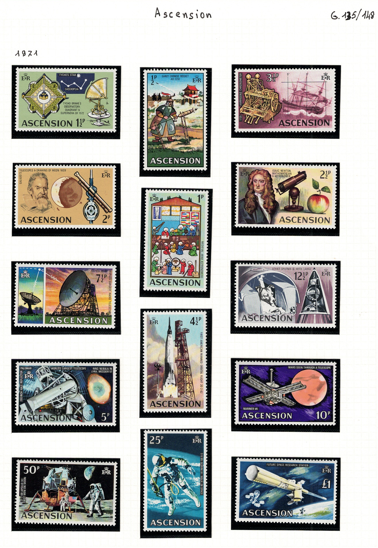 139-52 1971 Ascension, Yvert #139-52, L'uomo nello Spazio, MNH** - immagine 1