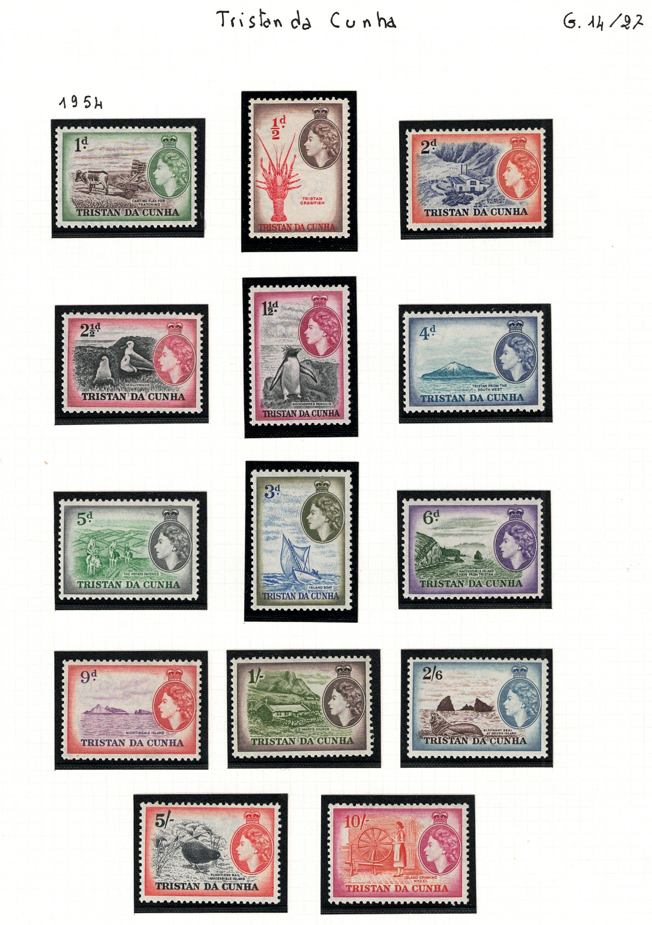 14-27 1954 Tristan da Cunha, Stanley Gibbons # 14-27, Elisabetta II, MNH** - immagine 1