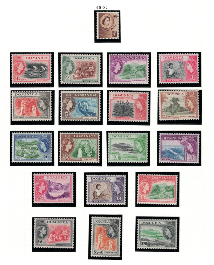 1953 Dominica, Stanley Gibbons # 140-58, Elisabetta II, MNH**