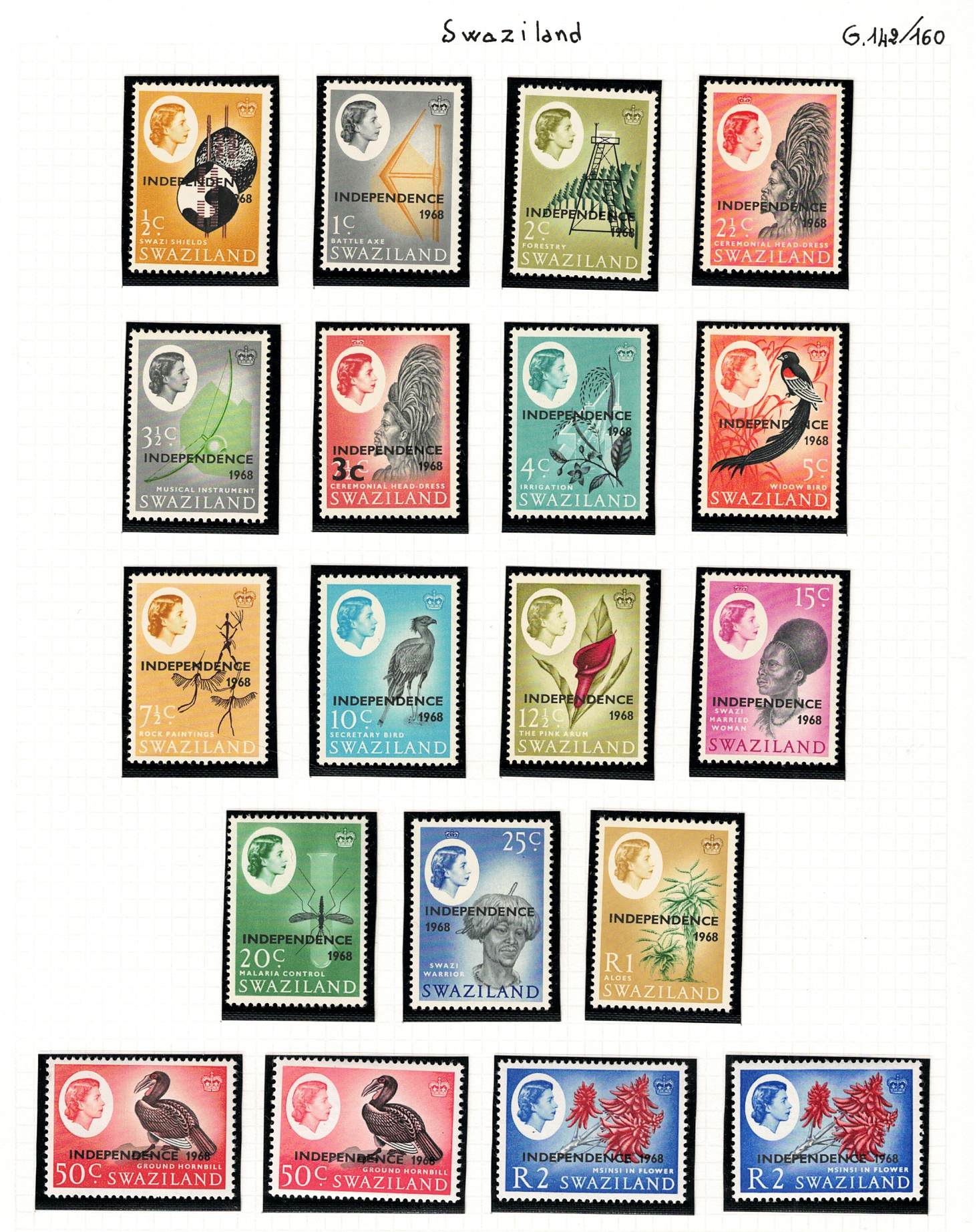 142-60 1968 Swaziland, Stanley Gibbons # 142-60, Elisabetta II, MNH** - immagine 1