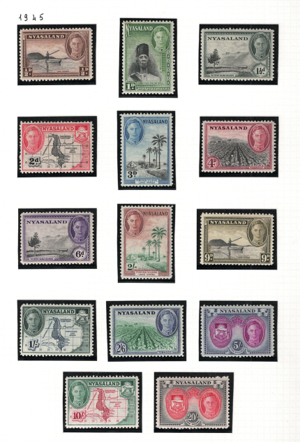 1945 Nyasaland, Stanley Gibbons # 144-57 Effige Giorgio VI, MNH**