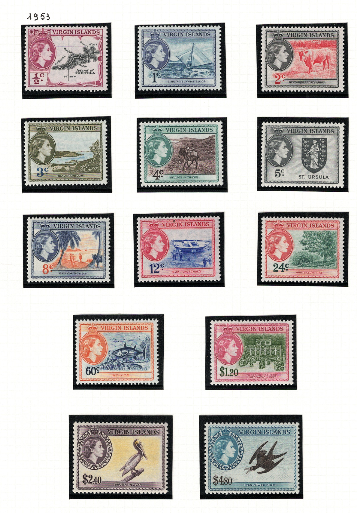 149-61 1953 British Virgin Islands - Stanley Gibbons # 149-61, MNH** - immagine 1