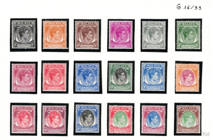 1948-52 Singapore, Stanley Gibbons # 16-30, Giorgio VI, MNH**