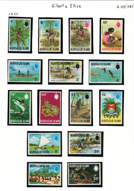 1971-72 Gilbert & Ellice Islands , Yvert # 168-82 , Serie di 15 valori, MNH**