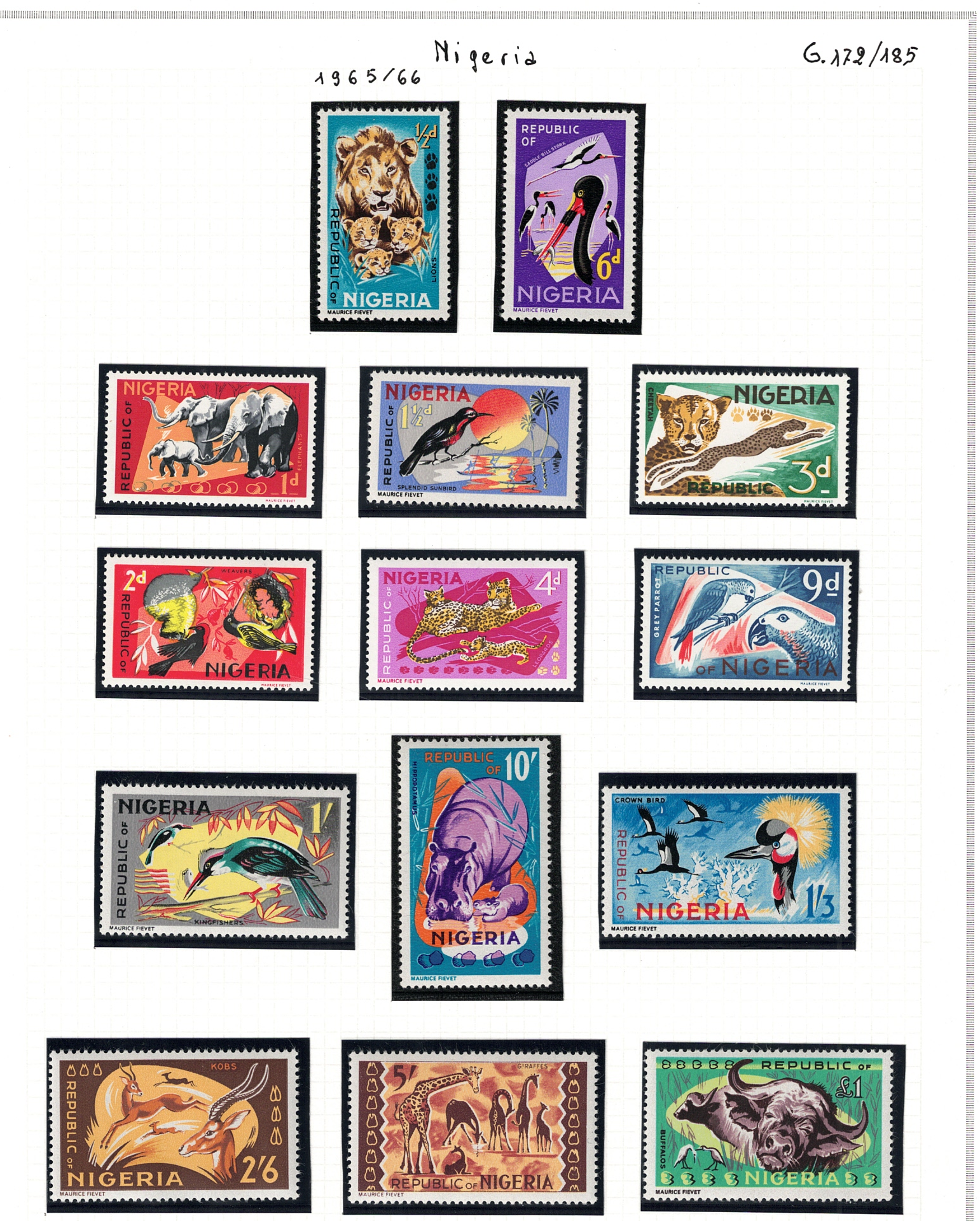 172-85 1965-66 Nigeria, Stanley Gibbons # 172-85, Serie di 14 valori, MNH** - immagine 1