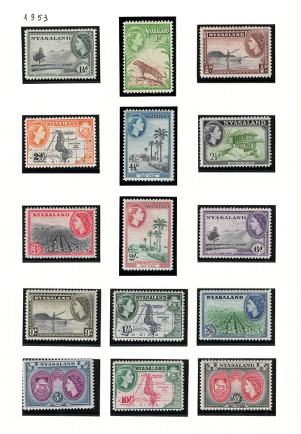 1953-54 Nyasaland, Stanley Gibbons # 173a-187 Effige Elisabetta II, MNH**