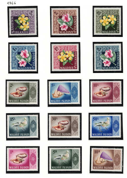 1966 Maldive Islands, SConchiglie e Fiori - SG # 174-88 - 15 valori - MNH**
