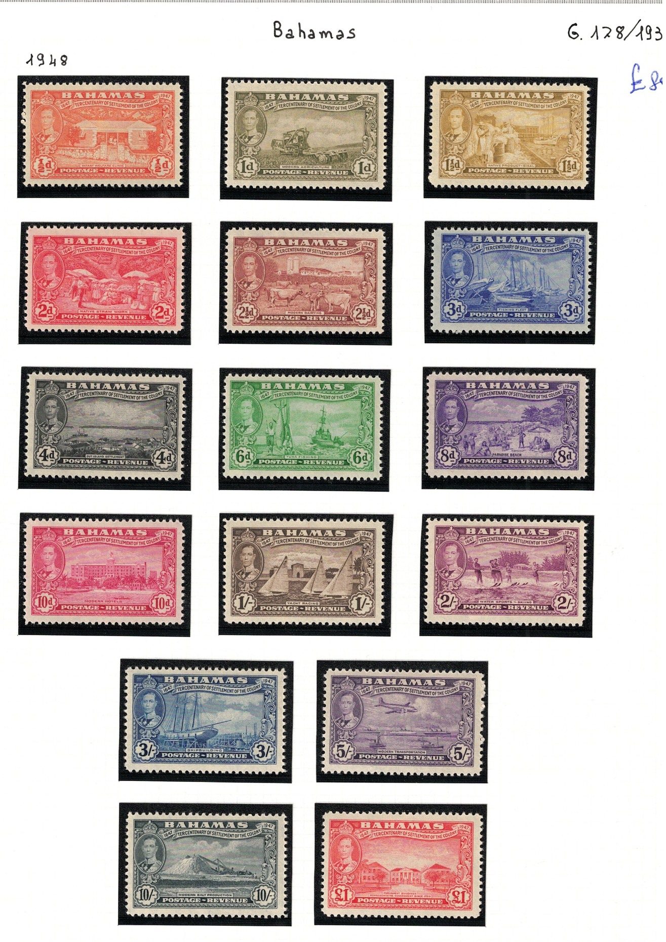 178-93 1948 Bahamas, Stanley Gibbons # 178-193, MNH** - immagine 1