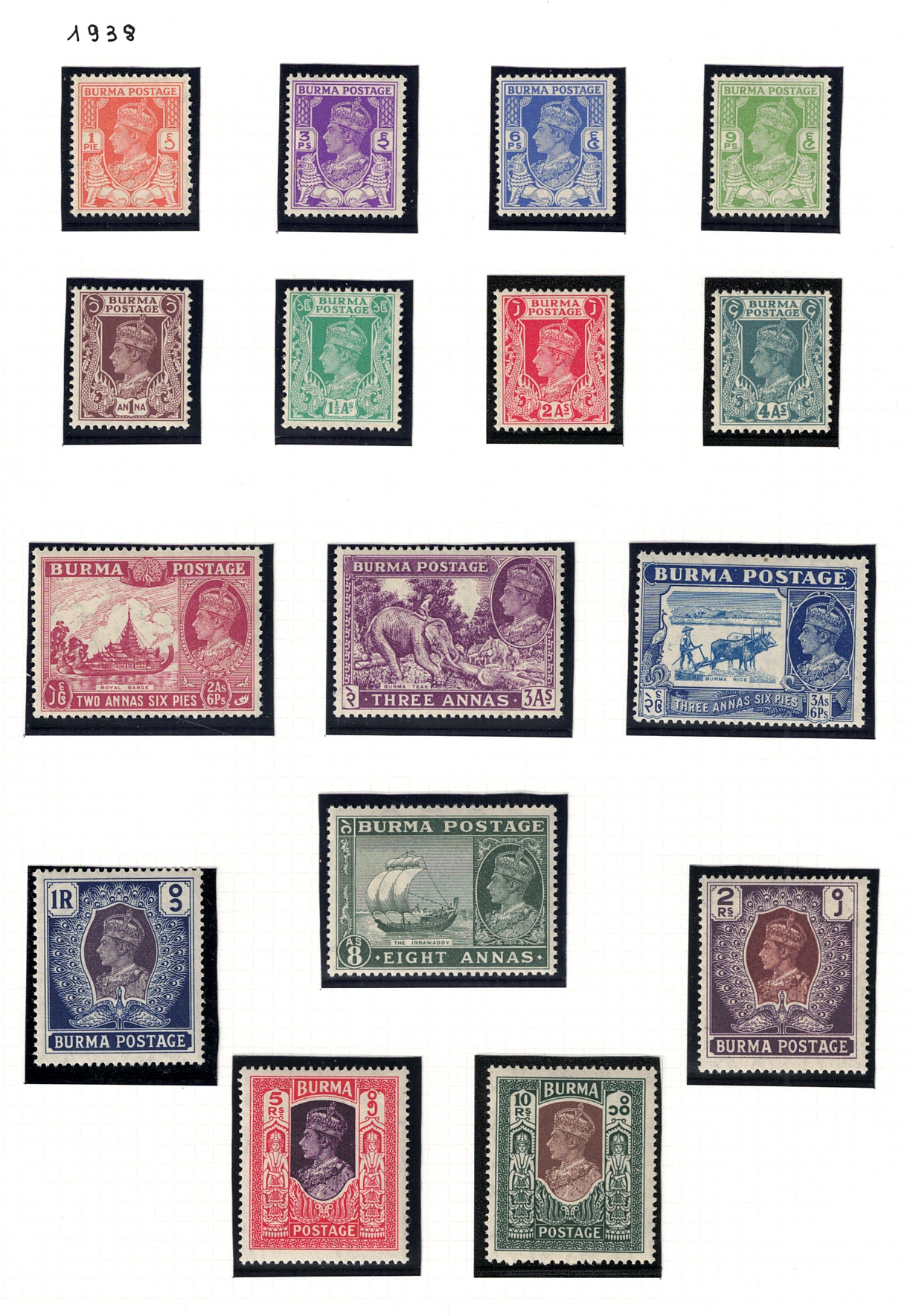 18A-33 1938 Burma, Stanley Gibbons # 18b-33, MNH** - immagine 1