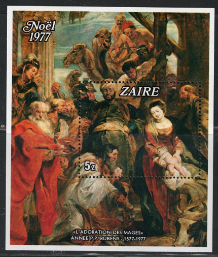 1977 Zaire, Natale, Dipinto di Rubens, Foglietto # 1, MNH**