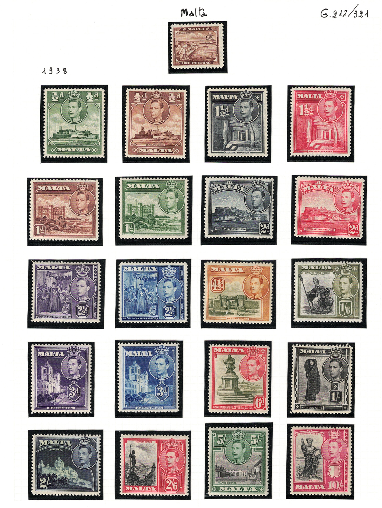 217-31 1938-43 Malta, Soggetti Diversi ed Effigi di Giorgio VI, # 217/31, MNH** - immagine 1
