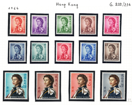 1966-72 Hong Kong, Elisabetta II, Stanley Gibbons # 222-36, serie di 14, MNH**