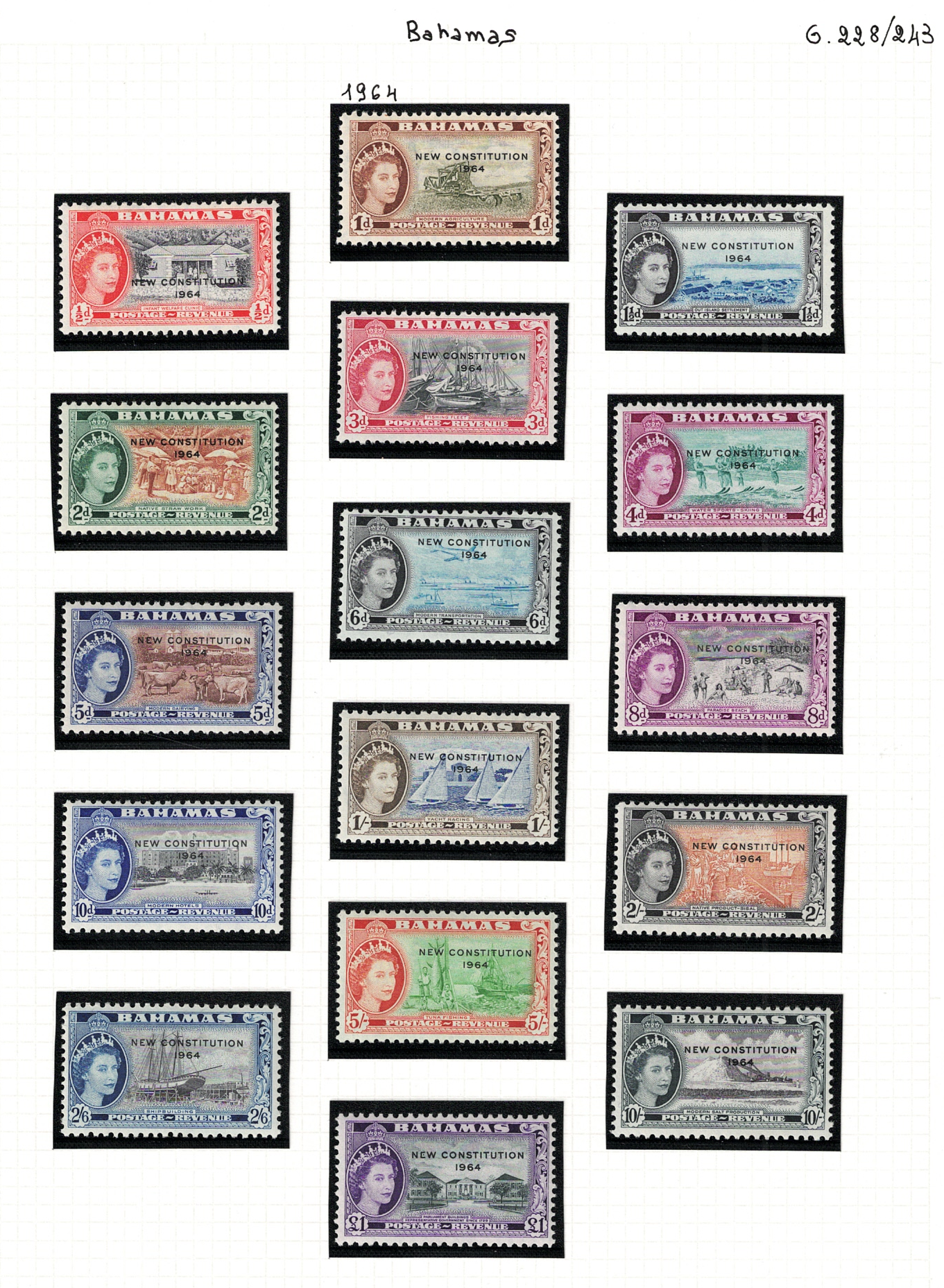 228-43 1964 Bahamas, Stanley Gibbons # 228-43, Nuova Costituzione, MNH** - immagine 1