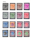 1954 Malacca, Stanley Gibbons # 23-38, serie di 16 valori, MNH**