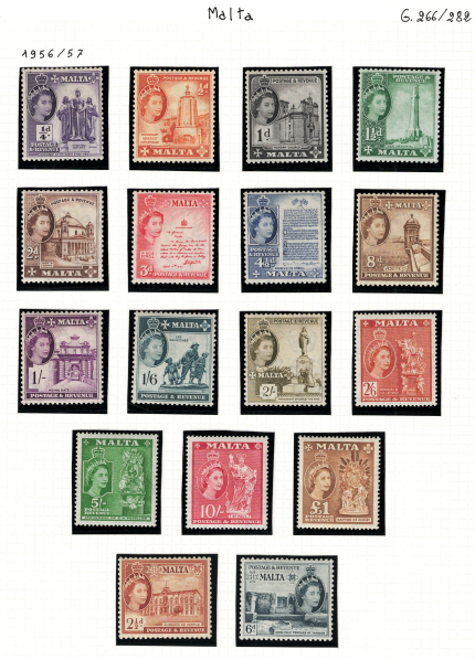 1956-58 Malta, Effigie Regina Elisabetta II, Stanley Gibbons # 266-82, MNH**