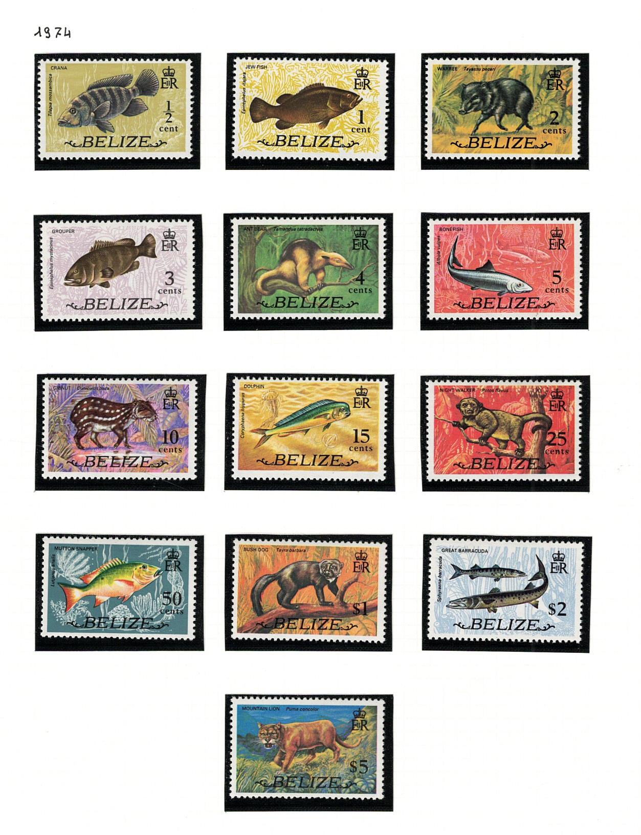 317-29 1974 BELIZE, Yvert # 317-29, Animali Diversi, MNH** - immagine 1