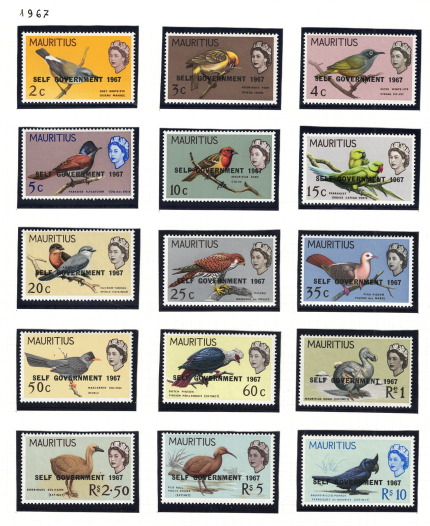 1969-73 Mauritius, Uccelli Self Government Stanley Gibbons # 349-63, MNH**