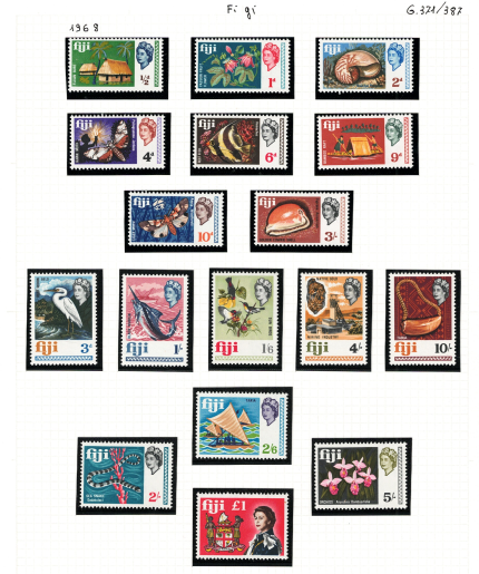 1968 Fiji, Stanley Gibbons # 371-87, 17 valori, Elisabetta II, MNH**