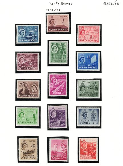 1954-59 North Borneo, Stanley Gibbons # 372-86 Effige Elisabetta II, MNH**