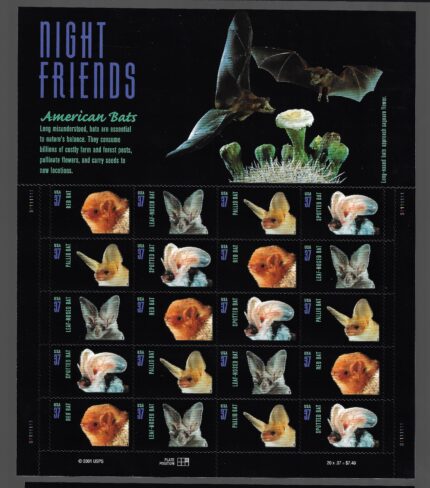 2002 Stati Uniti, Pipistrelli Americani foglio di 20 valori, # 3766-69, MNH**
