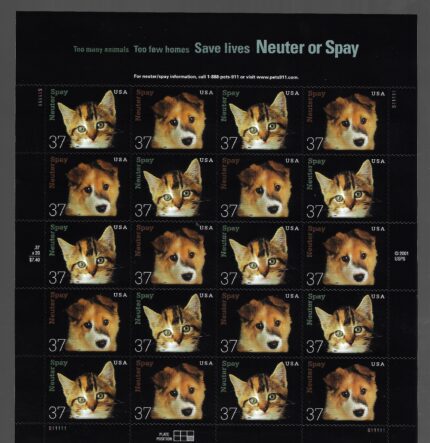 2002 Stati Uniti, Cani e Gatti foglio di 10 coppie, # 3775-76, MNH**