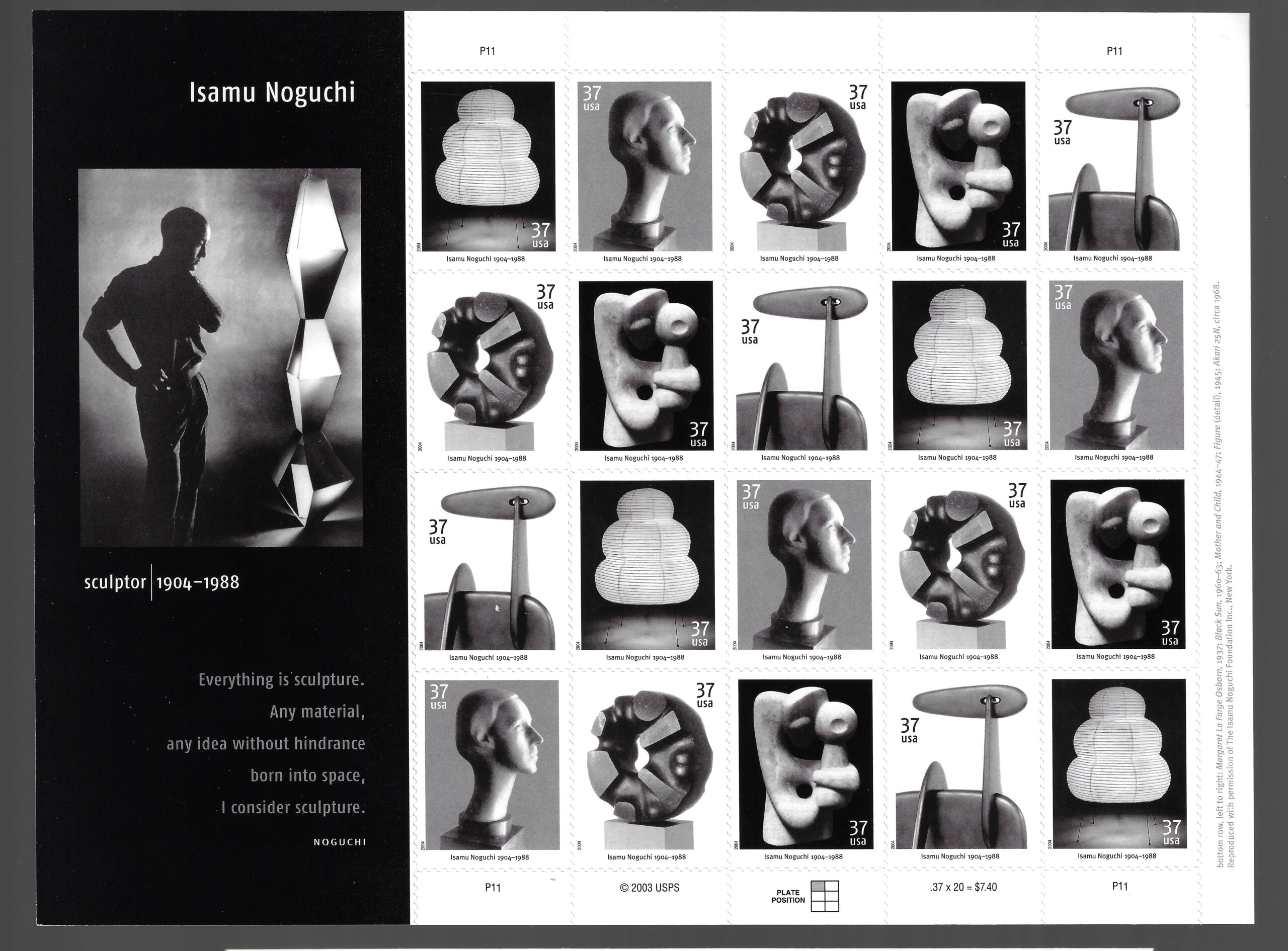 3983 2004 Stati Uniti, Isamu Noguchi, Scultore 20 valori # 3983-87, MNH** - immagine 1