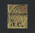 1891-92 Congo Francese, Yvert # 3, 5 cent su 20 cent bistro, Usato