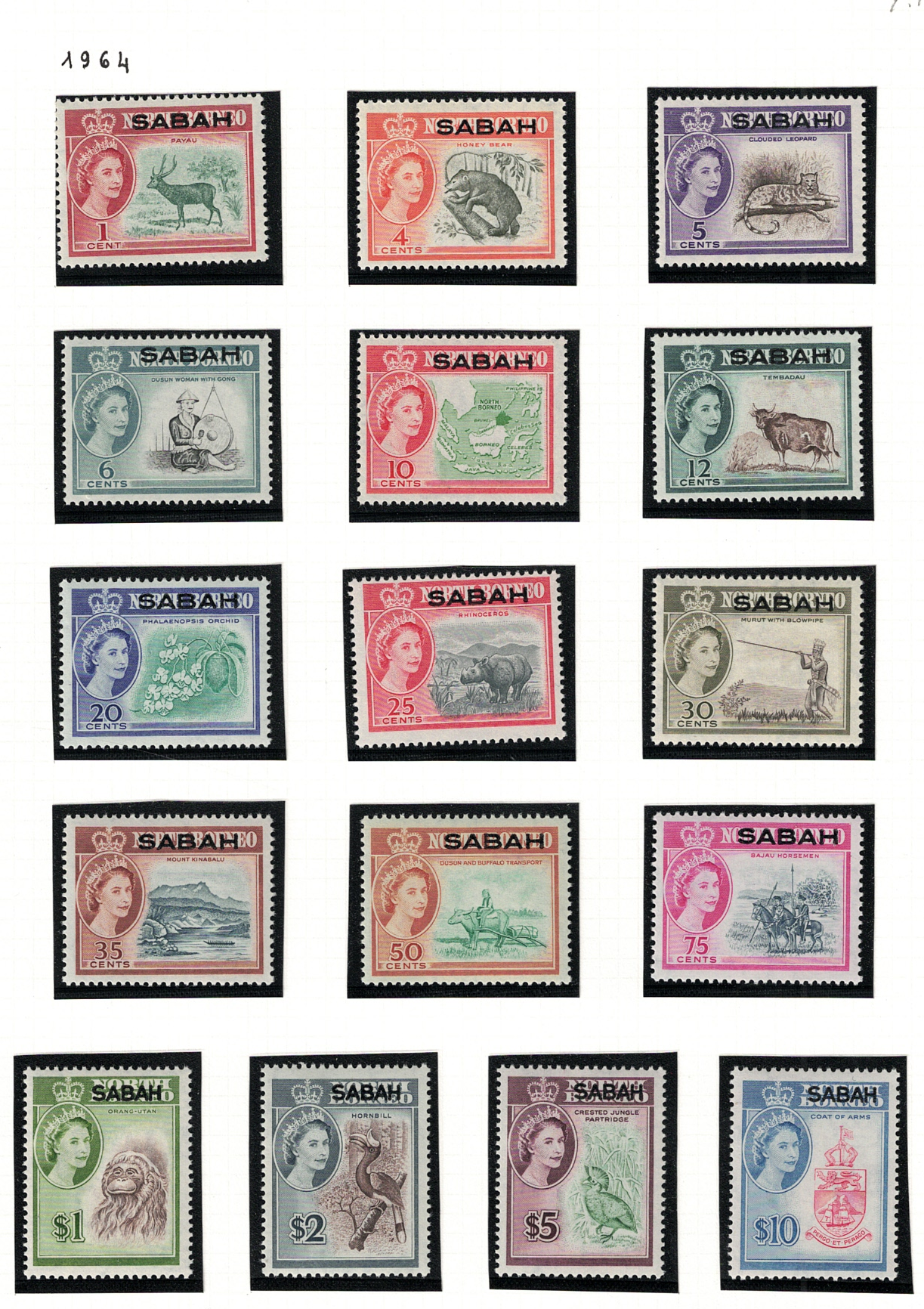 408-23 1964-65 Sabah, Stanley Gibbons # 408-23 Effige Elisabetta II, MNH** - immagine 1