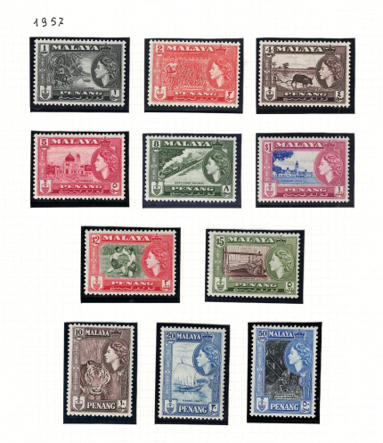 1957 PENANG, Stanley Gibbons # 44/54, serie di 11valori, MNH**