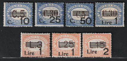 1936-39 San Marino, Segnatasse # 47-53, Serie completa 7 valori, MNH**
