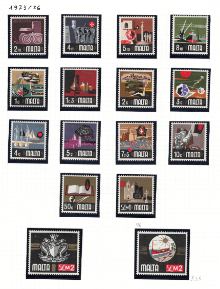 1973-76 Malta, Soggetti Diversi, Stanley Gibbons # 486-500b, MNH**
