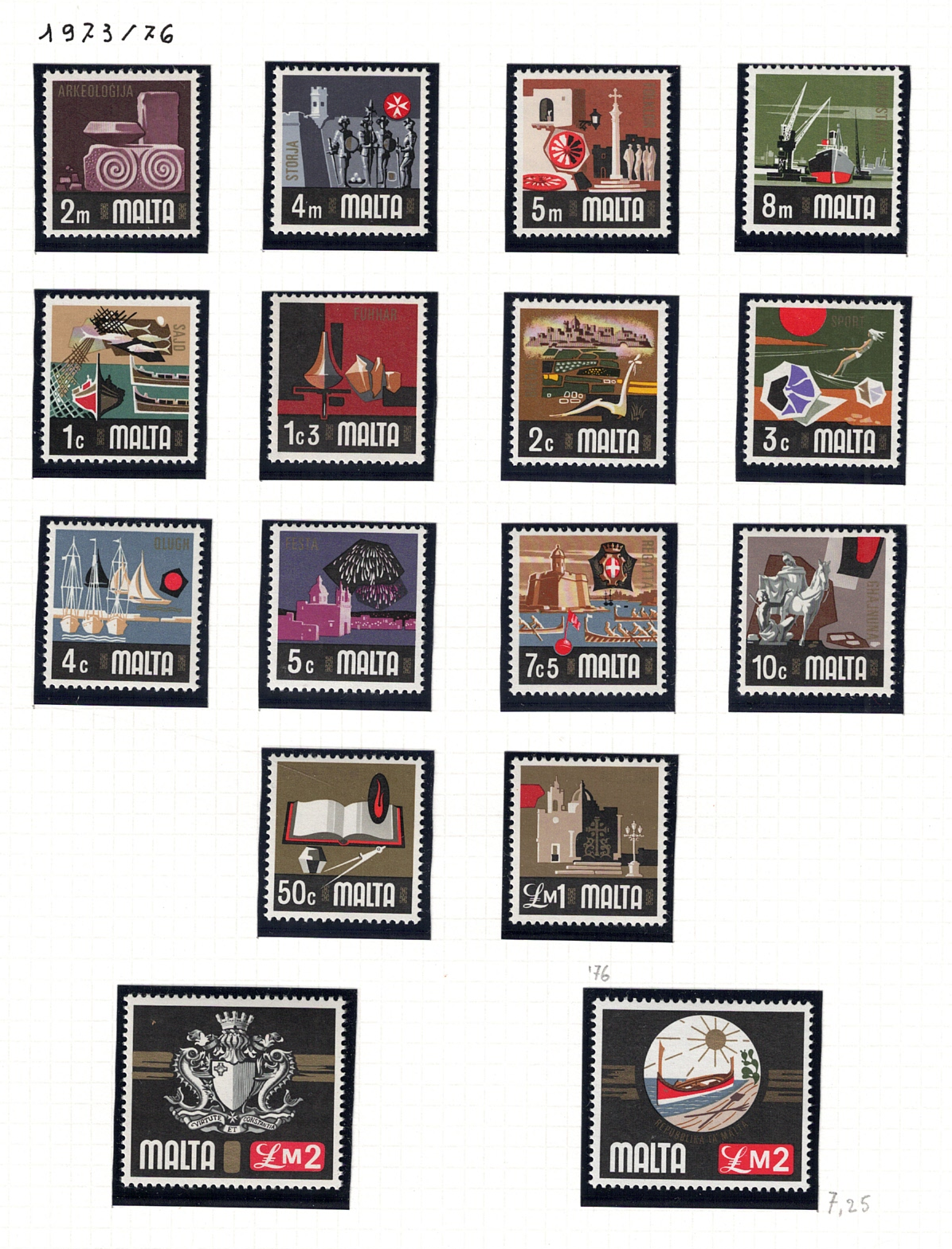 486-500 1973-76 Malta, Soggetti Diversi, Stanley Gibbons # 486-500b, MNH** - immagine 1