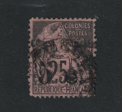1891-92 Congo Francese, Yvert # 4A, 5 cent su 25 cent nero, Usato