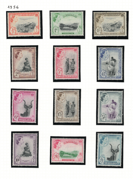 1956 Swaziland, Stanley Gibbons # 53-64, Elisabetta II, MNH**