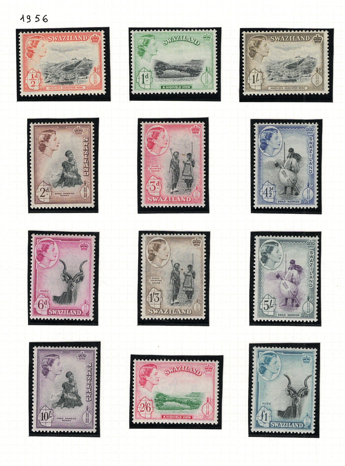 53-64 1956 Swaziland, Stanley Gibbons # 53-64, Elisabetta II, MNH** - immagine 1