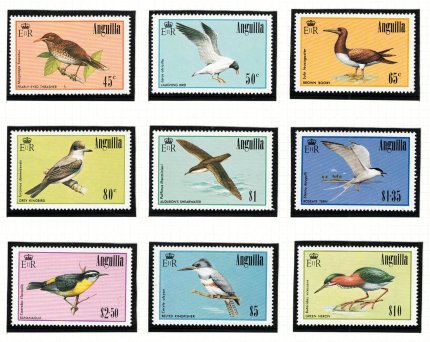 1985-86 Anguilla, Uccelli, Yvert # 586-89+593-97+606-13+628, MNH**