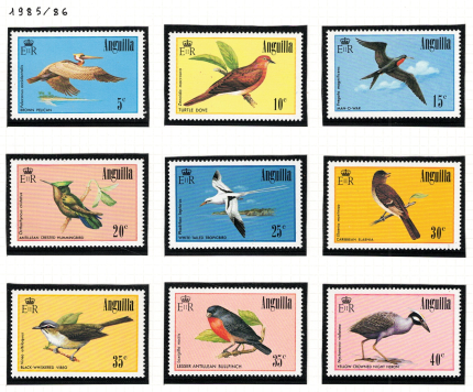 1985-86 Anguilla, Uccelli, Yvert # 586-89+593-97+606-13+628, MNH**