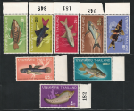 1968 Thailandia, Stanley Gibbons # 594-601, Pesci, 8 valori, MNH**